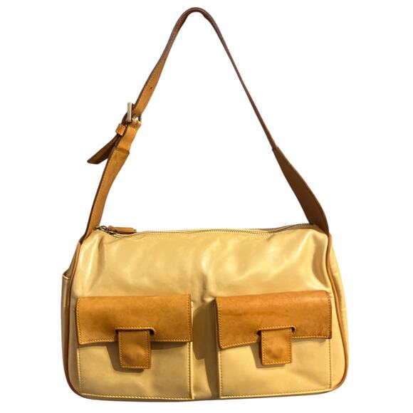 Vtg Y2K 00s Pierre Cardin Leather Shoulder Bag Purse Pearl Champagne Tan Preppy
